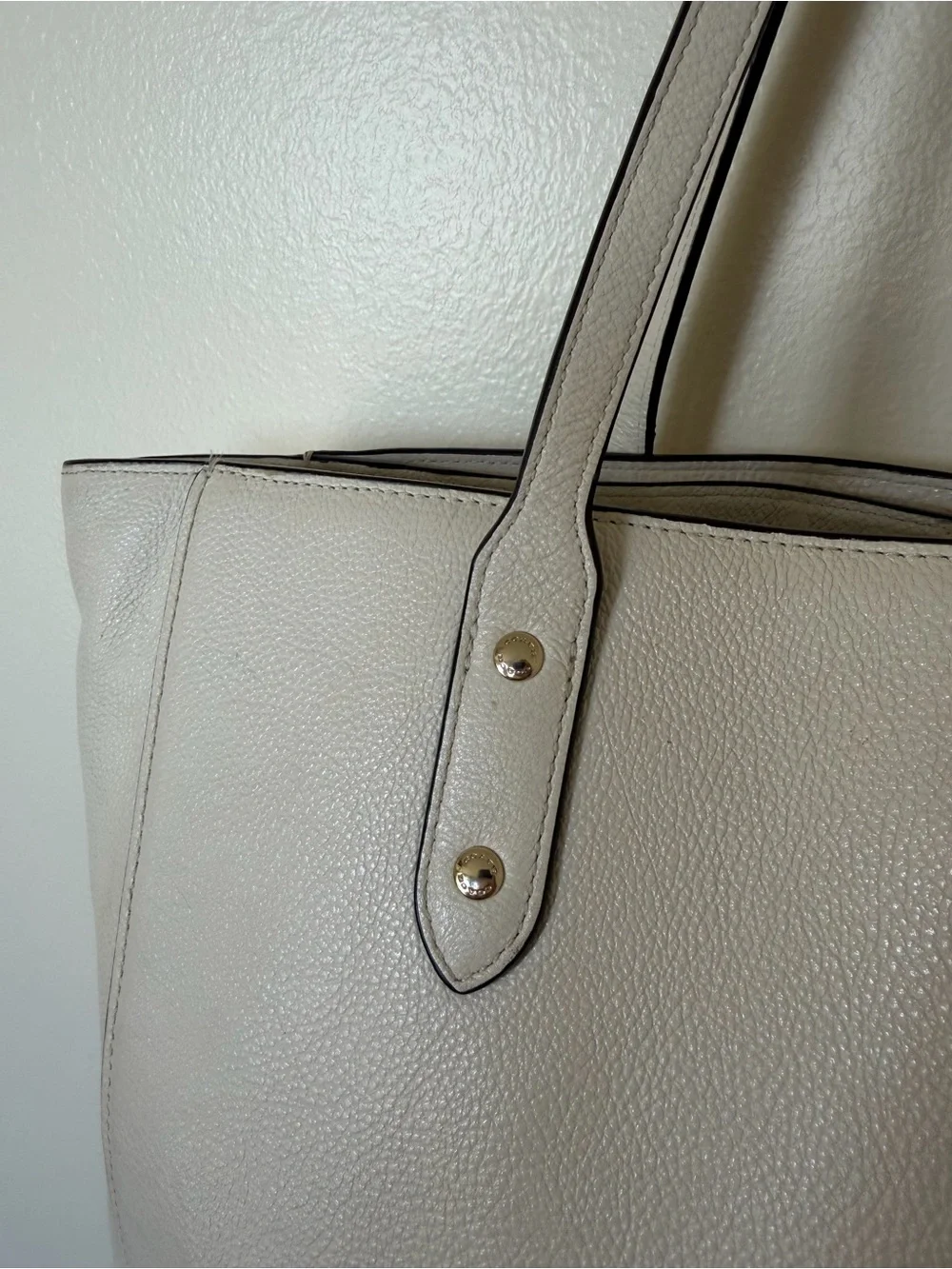 COACH Pebble Leather Town Tote in Chalk White F12184